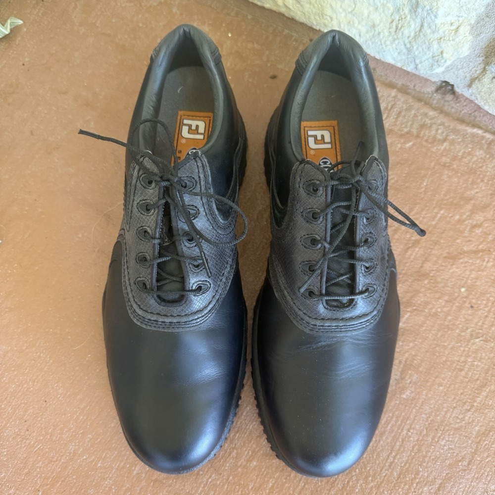 FootJoy Contour Golf Shoes Men 10.5M Black Leather Classic Wingtip